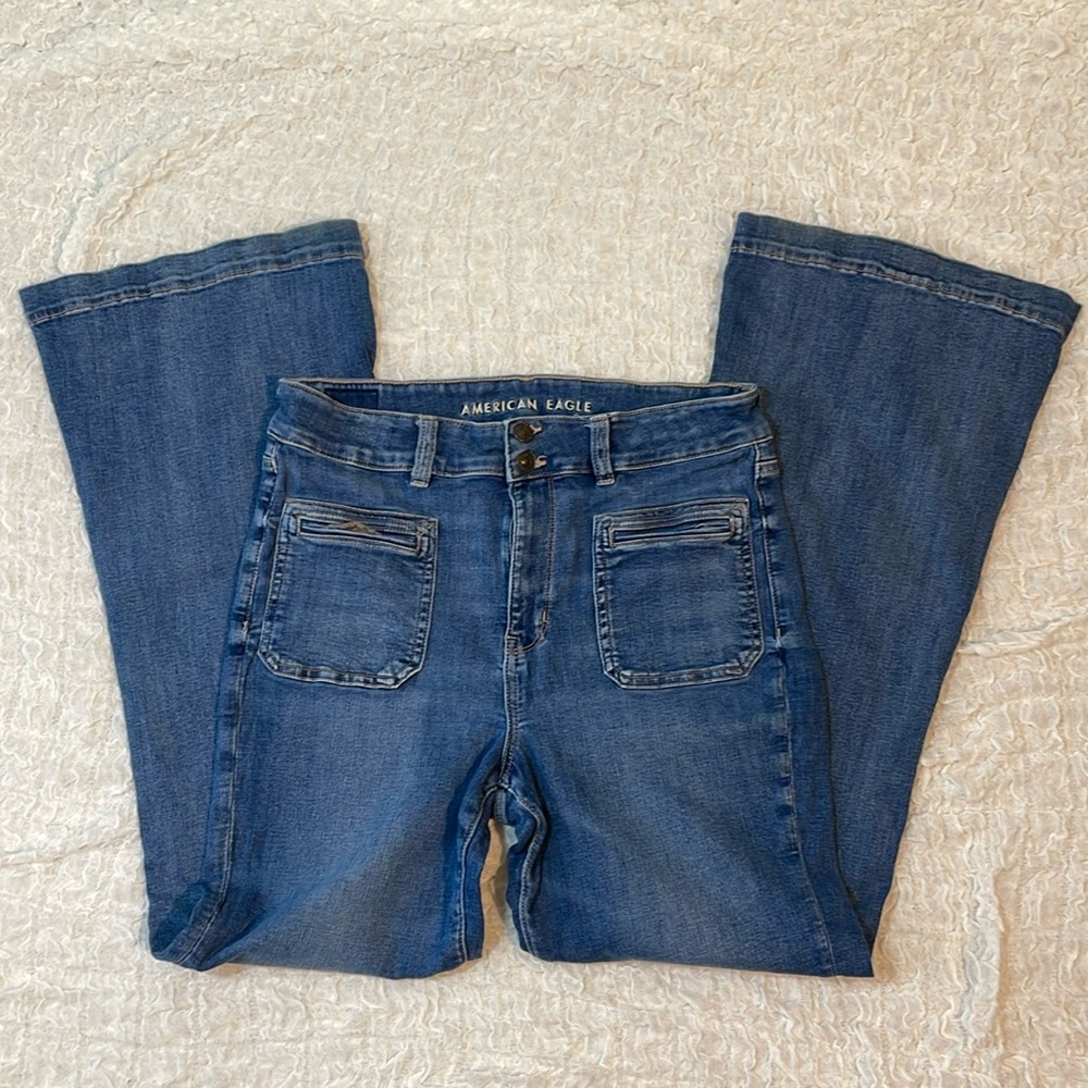 AE  Next Level Stretch Super Hi Rise Flare Jeans. 14 Long